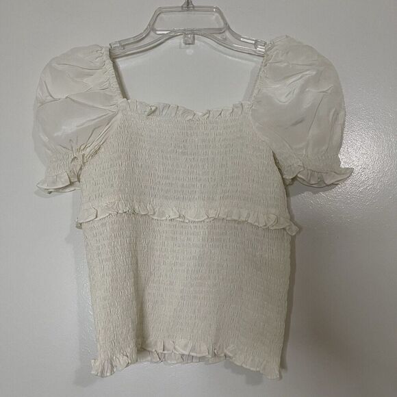 Cinq a Sept ivory white cinched puff sleeve silk blouse top size XS - Picture 4 of 4